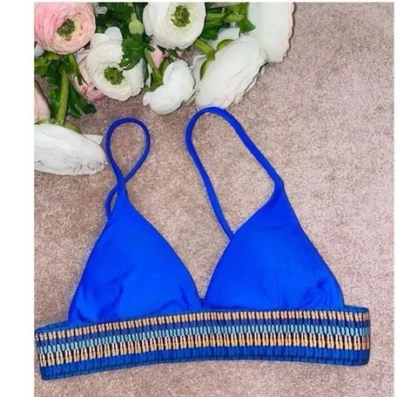 Women's Blue Triangle Bikini Set w/ Contrasts Trim Size M High-Waisted - Picture 2 of 13